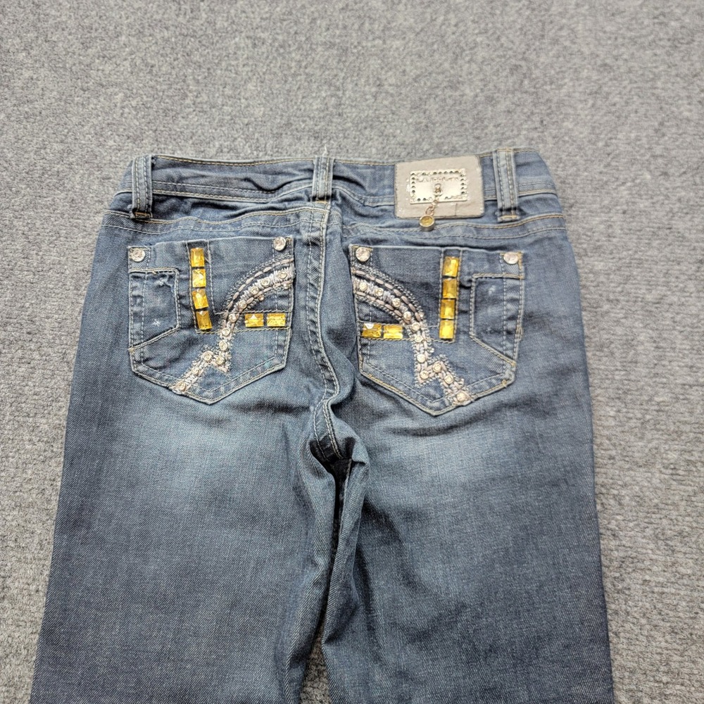 LA Idol USA Embellished Skinny Jeans Blue Rhinestone Gemstone Size 1 W27 L31.5